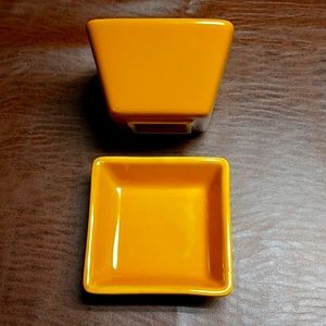 Pampered Chef Simple Additions Mustard Colored  Bowl and Plate